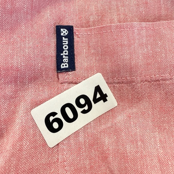 Barbour Linen Mix Short Sleeve Shirt Men L Pink Red Chambray Summer Casual $125 - Picture 11 of 12